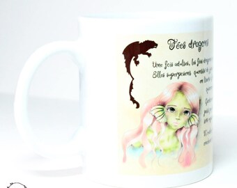 Original Mug Dragon Fairies - Adult Dragon Fairies - white ceramic cup decorated for tea and coffee