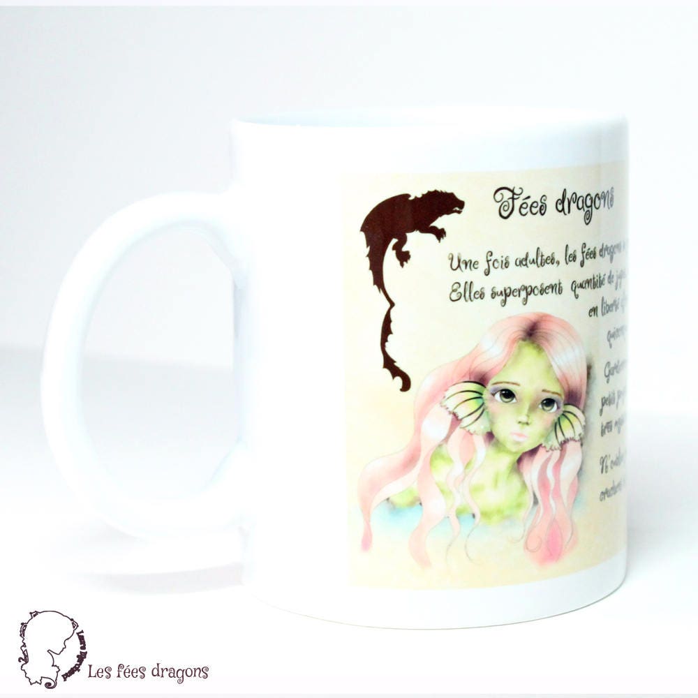 Mug Original Fées Dragons - Les Fées Adultes Tasse en Céramique Blanche Décorée Pour Thé et Café