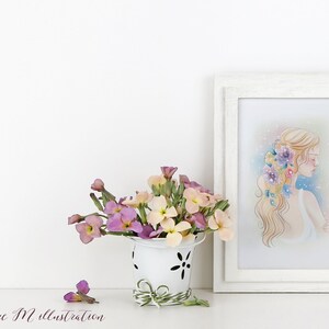 art reproduction Art print fairy character and flowers image 1