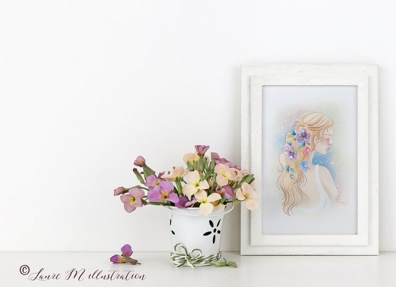 art reproduction Art print fairy character and flowers image 1