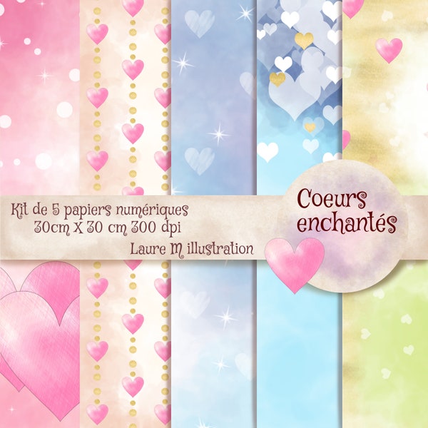 papiers numériques ou à imprimer pour la décoration l'embellissement et le scrapbooking thème coeurs enchantés