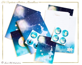 Stationery set notebook pouch stickers postcards on the theme of the moon and the stars