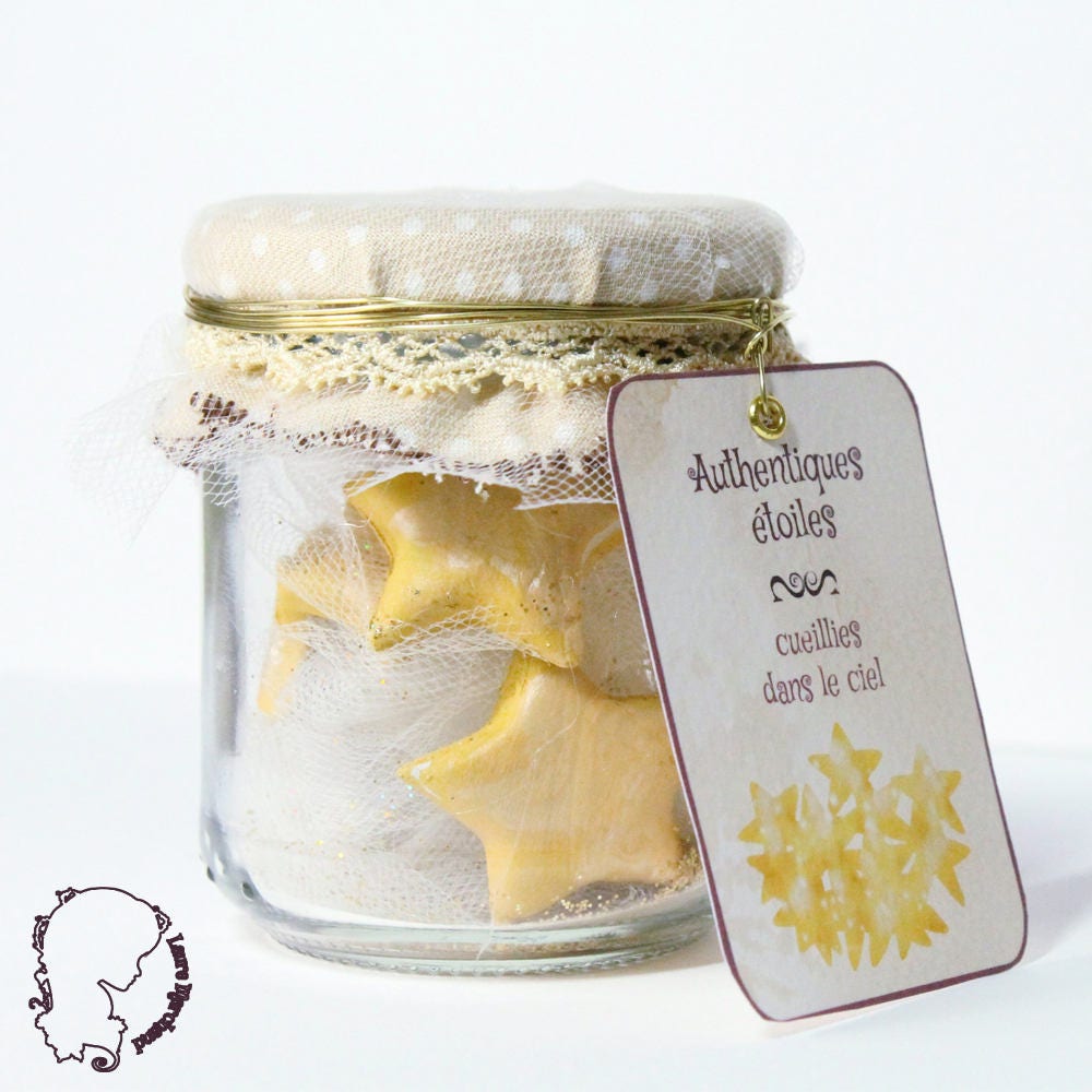 Objet de Décoration Féerique Étoiles Sculptées et Peintes Dans Un Bocal Décoré - Pièce Unique Ooak