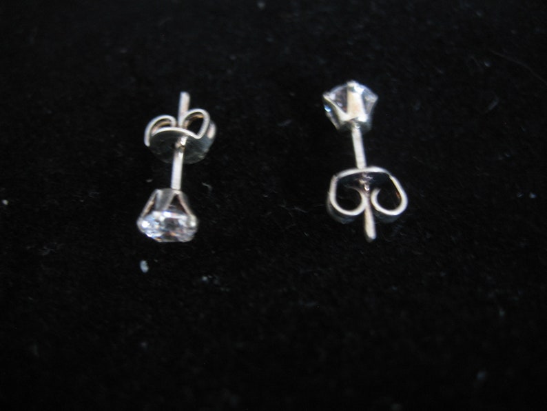 EARRINGS 3MM BUTTERFLY BACKS type With Cubic Zirconia stone in .925 Sterling Silver