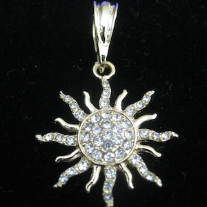 SUN CHARM or Pendant 18K White Gold Plated Iced With Fine Cubic ZIRCONIA Stones
