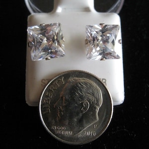 EARRINGS PRINCESS Shape 2 Ct, 8mm, CZ Stud Earrings in Solid .925 Sterling Silver