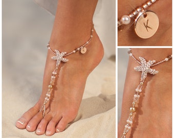 Personalized rose gold jewelry, Starfish Barefoot sandals, Wedding gift, Unique gift, Personalized Womens anklet, custom jewelry for women