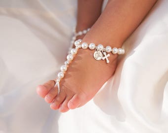 Baptism shoes, Personalized kids jewelry, Baby Barefoot sandals, Flower girl accessory, Unique gift, Personalized shower gift, Christening