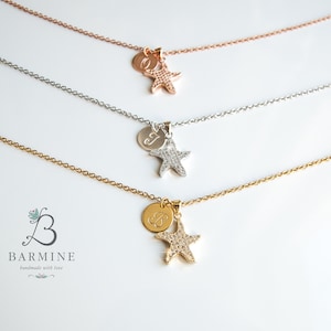 Personalised Starfish Necklace, Initial Rose gold Silver jewelry, Gift Idea, Beach wedding gift idea, Bridesmaid gift, Letter Necklace