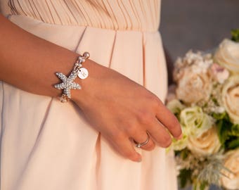 Personalized rose gold bracelet, Womens starfish bracelet Bridesmaid proposal, Women custom jewelry, Bride beach Wedding gift unique Initial