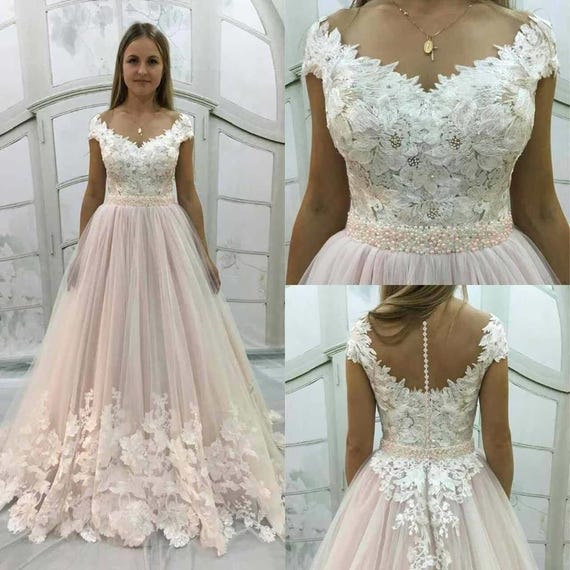blush floral wedding dress