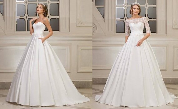 Satin Wedding Dress Transformer With Removable Lace Bolero Etsy