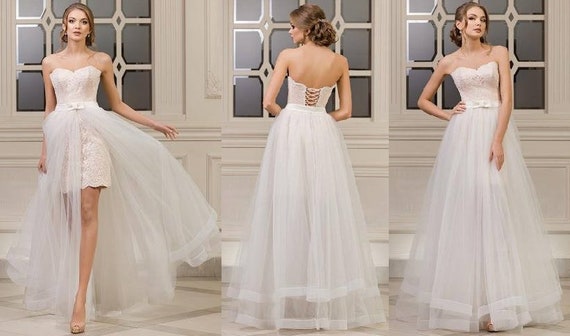 short wedding dress with detachable train