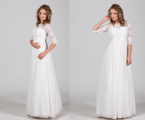 Chiffon Wedding Dress For Pregnant Women With Lace Corset And Etsy