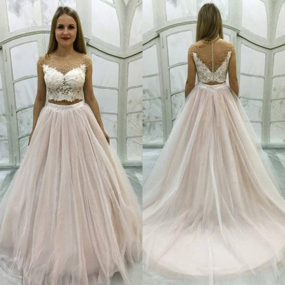 Blush Transparent Wedding Dress With Tulle Skirt Corset With | Etsy