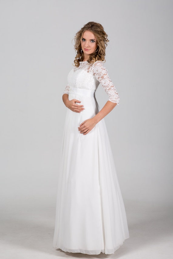 Chiffon Wedding Dress For Pregnant Women With Lace Corset And Etsy