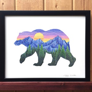 Sunset Bear Giclee Print - Mountain Art, Grizzly Bear