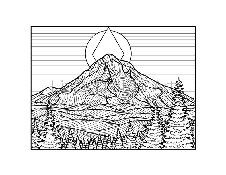 Mount Hood Oregon Coloring Page Digital Download | Etsy