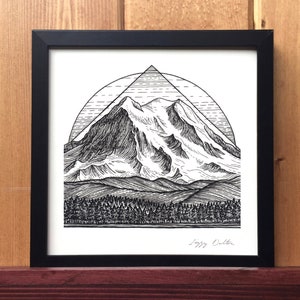 Mount Rainier Giclee Print - Washington, Pacific Northwest, Mountain Illustration