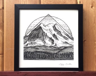 Mount Rainier Giclee Print - Washington, Pacific Northwest, Mountain Illustration