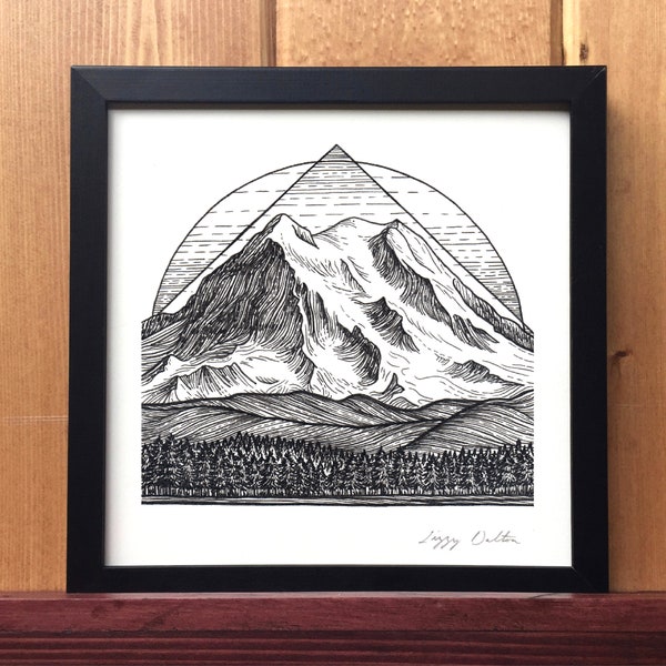 Mount Rainier Giclee Print - Washington, Pacific Northwest, Bergillustratie