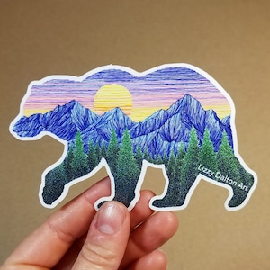 Mountain Sunset Bear Vinyl Sticker