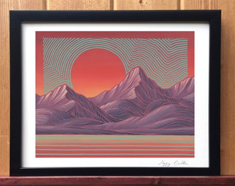 Pulse Giclee Print - Colorful Psychedelic Sunset Mountain Scene