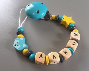 Personalized pacifier clip - pacifier - clip with name personalized wooden beads: Aaron