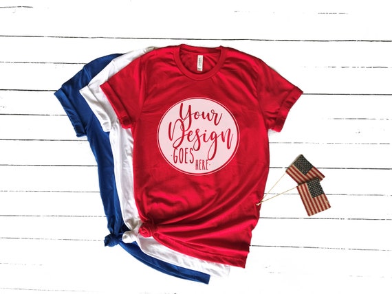 Bella Canvas 3001 Royal Red White Unisex Tshirt Mock Up Flat Etsy