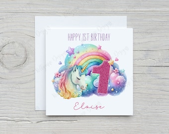 Personalised Unicorn Birthday Card: Rainbow Design