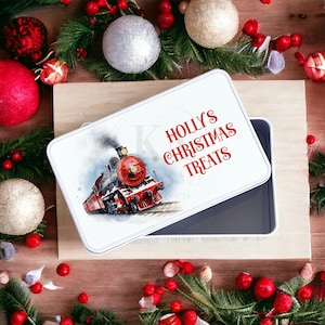 Christmas Storage Tin, Christmas Train Treat Tin, Christmas Steam Train, Christmas Treats, Personalised Train Tin, Christmas Gift