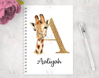 Personalised Giraffe Notebook, A5 Spiral Book, Initial Notebook, Giraffe Notepad, Giraffe Gift