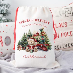 Personalised Christmas Eve Bag, North Pole Christmas Sack, Santa Express, Xmas Eve Box, Christmas Gift Bag For Kids
