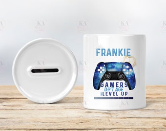 Personalised Gamer Piggy Bank: Ceramic Money Box, Birthday Gift