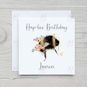 Bienen-Geburtstagskarte, Hap-Bee-Geburtstag, personalisierte Geburtstagskarte, Bienenliebhaber, Blumenbiene, Lieferung innerhalb Deutschlands