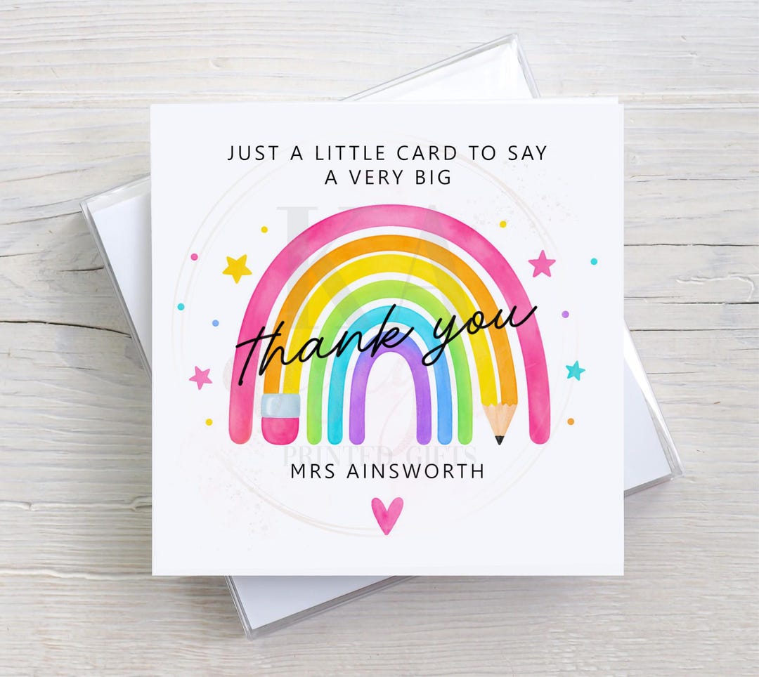 End of Term Teacher Thank You Card, Personalised Rainbow Teacher Card ...