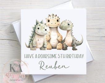 Pastel Dinosaur Birthday Card Personalised, Custom Name & Age, Kids Dino Party Card, Cute Dinosaur Card
