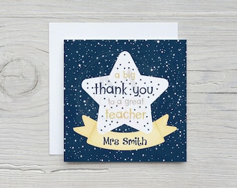 Personalised Teacher Thank You Card: End of Year Gift