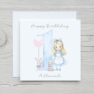 Mädchen Geburtstagskarte, Alice im Wunderland, personalisierte Geburtstagskarte