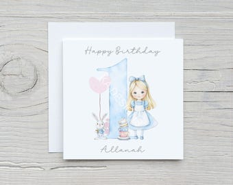 Alice in Wonderland Birthday Card: Personalised Girl's Card
