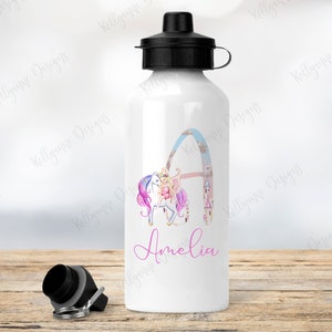 Personalised Unicorn Princess Aluminium Water Bottle - School Drinks Bottle