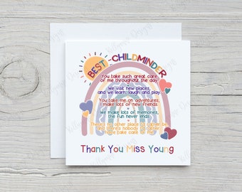 Personalised Childminder Thank You Card: 6x6 inch Linen Card