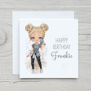 Mädchen-Geburtstagskarte, Teenager-Karte, Rock-Chic-Karte, Mädchen-Geburtstag, Frankie-Puppe, personalisierte Karte