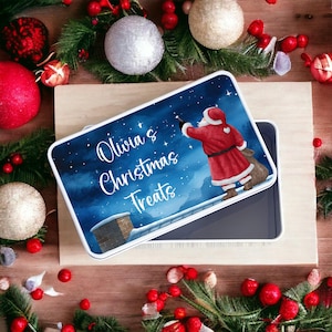 Christmas Storage Tin, Christmas Treats, Personalised Santa Tin, Christmas gift, Kids Treat Tin