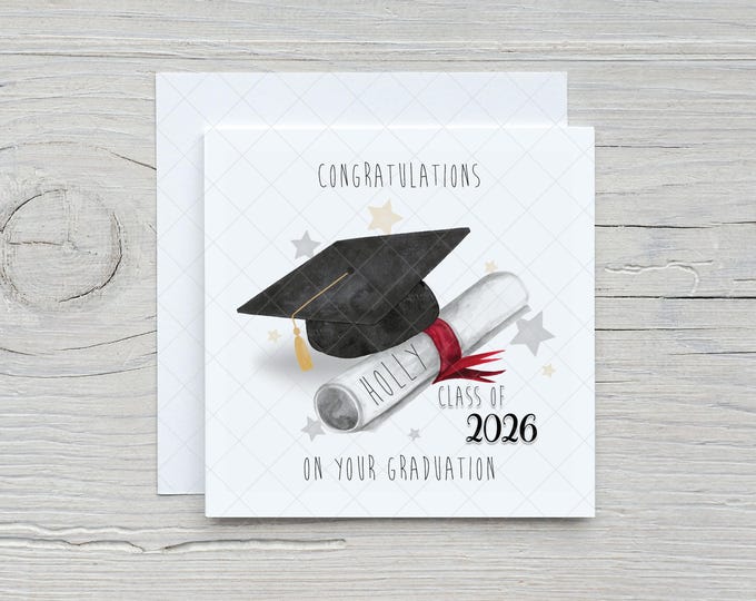 Personalised Graduation Card 2026, Congratulations, 6x6 Linen Card