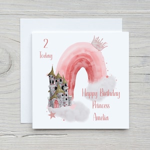Prinzessin Schloss Geburtstagskarte, personalisierte Geburtstagskarte, Karte für Sie, Prinzessin Schloss, Prinzessin Rainbow