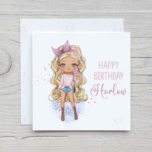 Girls Birthday Card, Teenager Card, Girls Birthday, Harlow Doll, Fashion Girl Card, Personalised Card