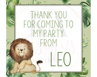 Personalised Lion Birthday Stickers: Jungle Party Favors