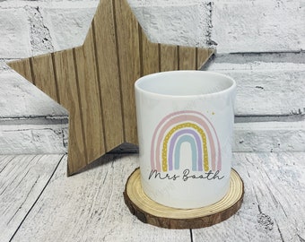 Personalised Teacher Pencil Pot: Rainbow Desk Organizer