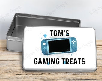 Personalised Handheld Gamer Treats Storage Tin, Gaming Treats, Gamer Tin, Birthday Gift